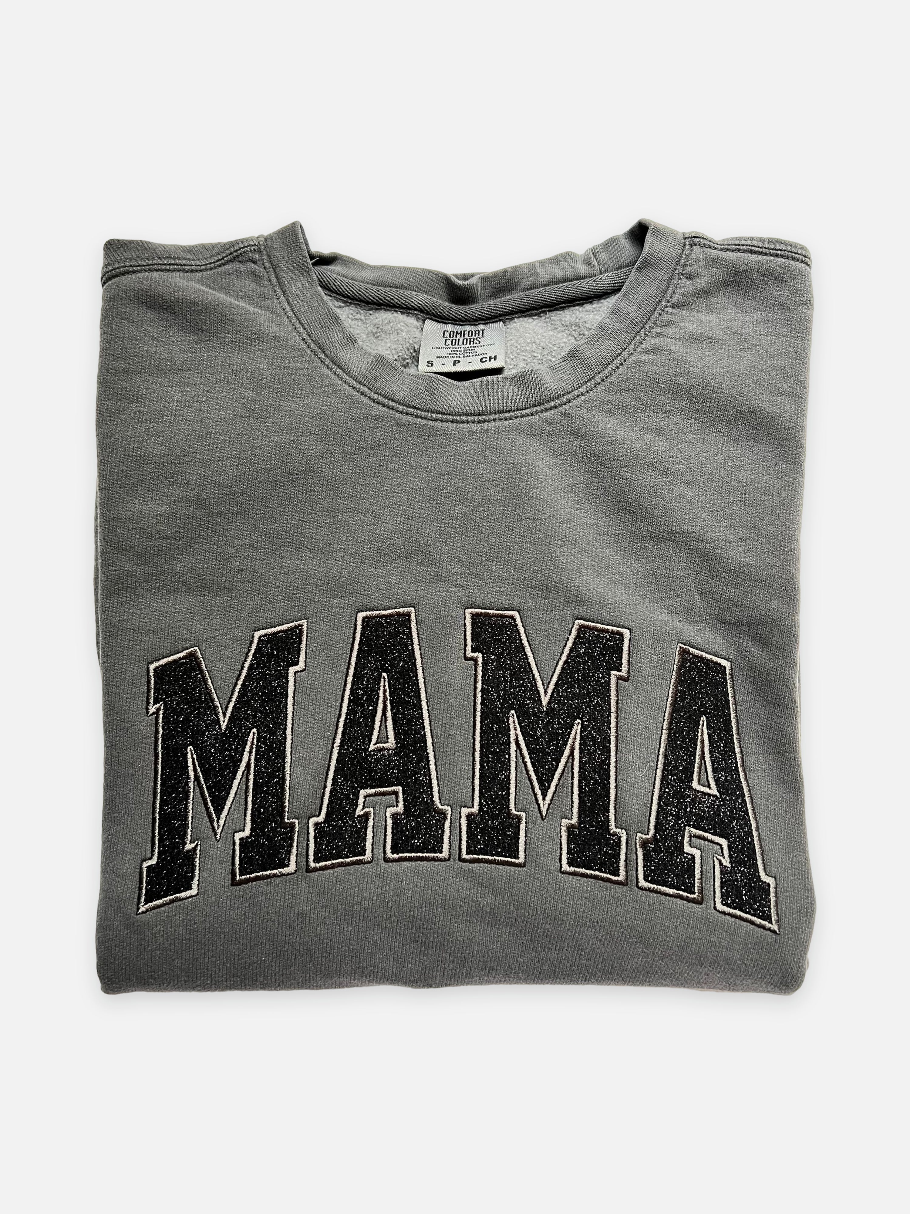 MAMA Black Glitter Embroidered Crew Neck Sweatshirt