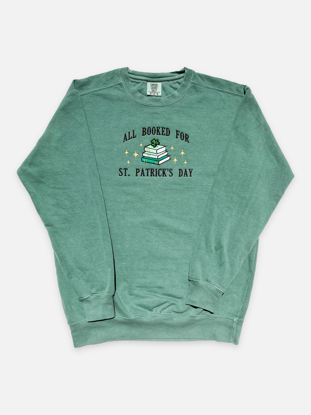 All Booked for St. Patrick's Day Embroidered Crew Neck Sweatshirt