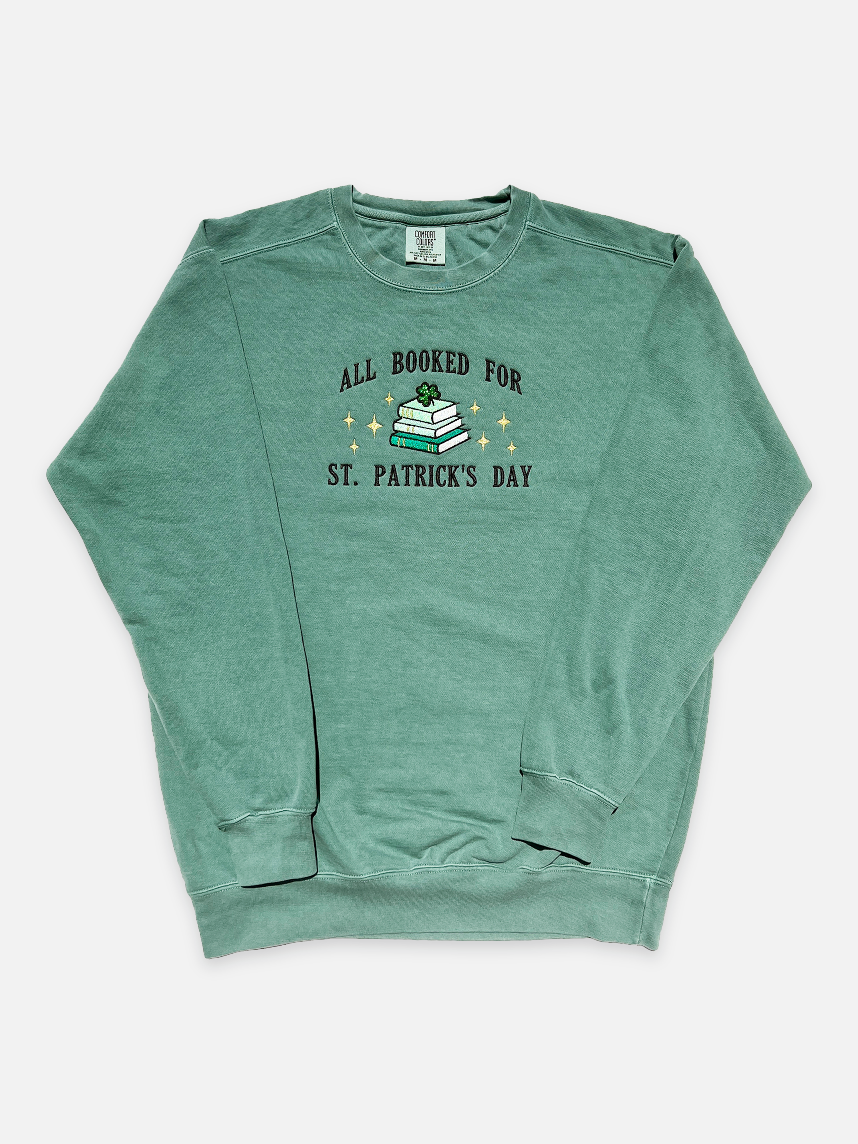 All Booked for St. Patrick's Day Embroidered Crew Neck Sweatshirt