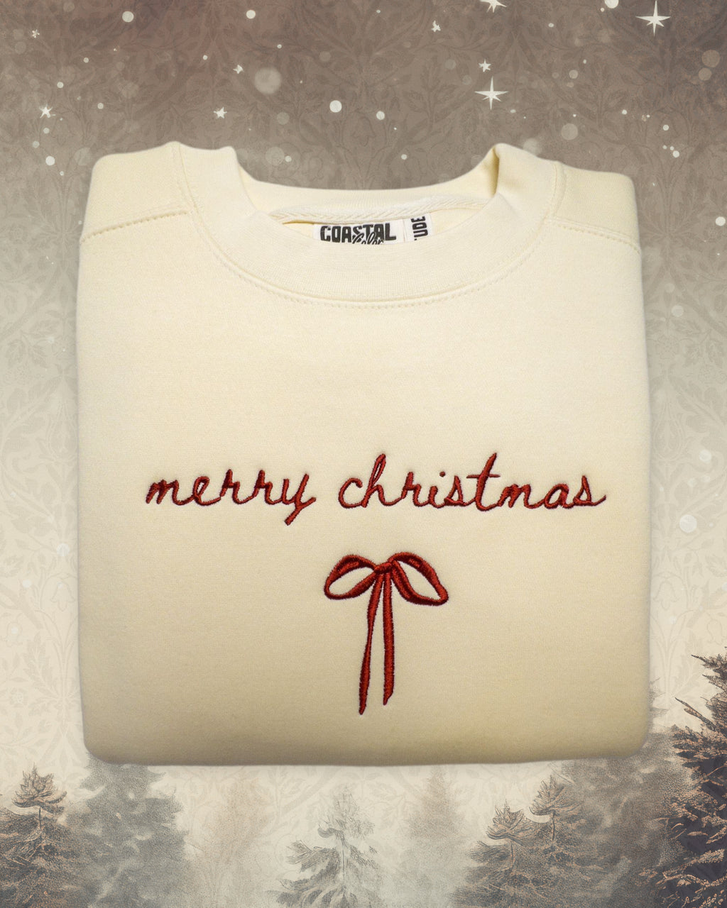 Merry Christmas Bow Embroidered Sweatshirt